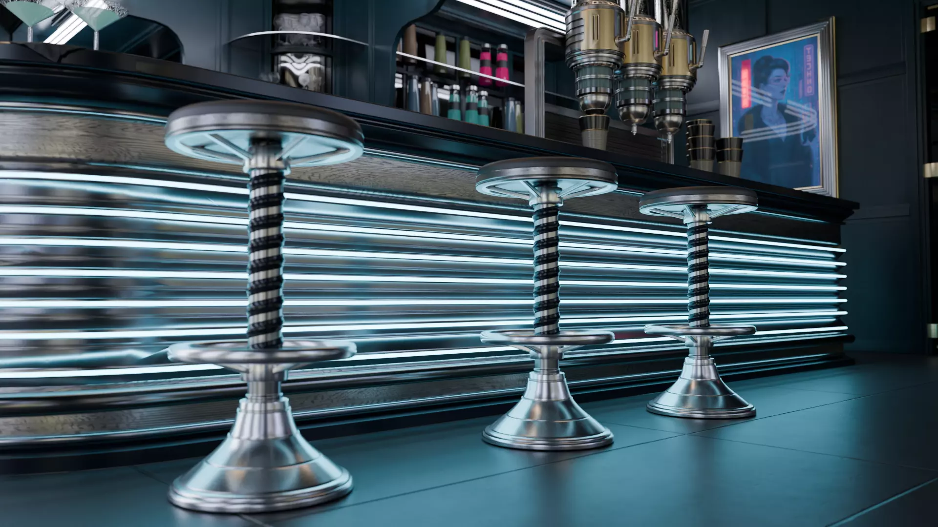 Cyberpunk Cafe n Bar - Interior Scene - Ricos 3D model_3