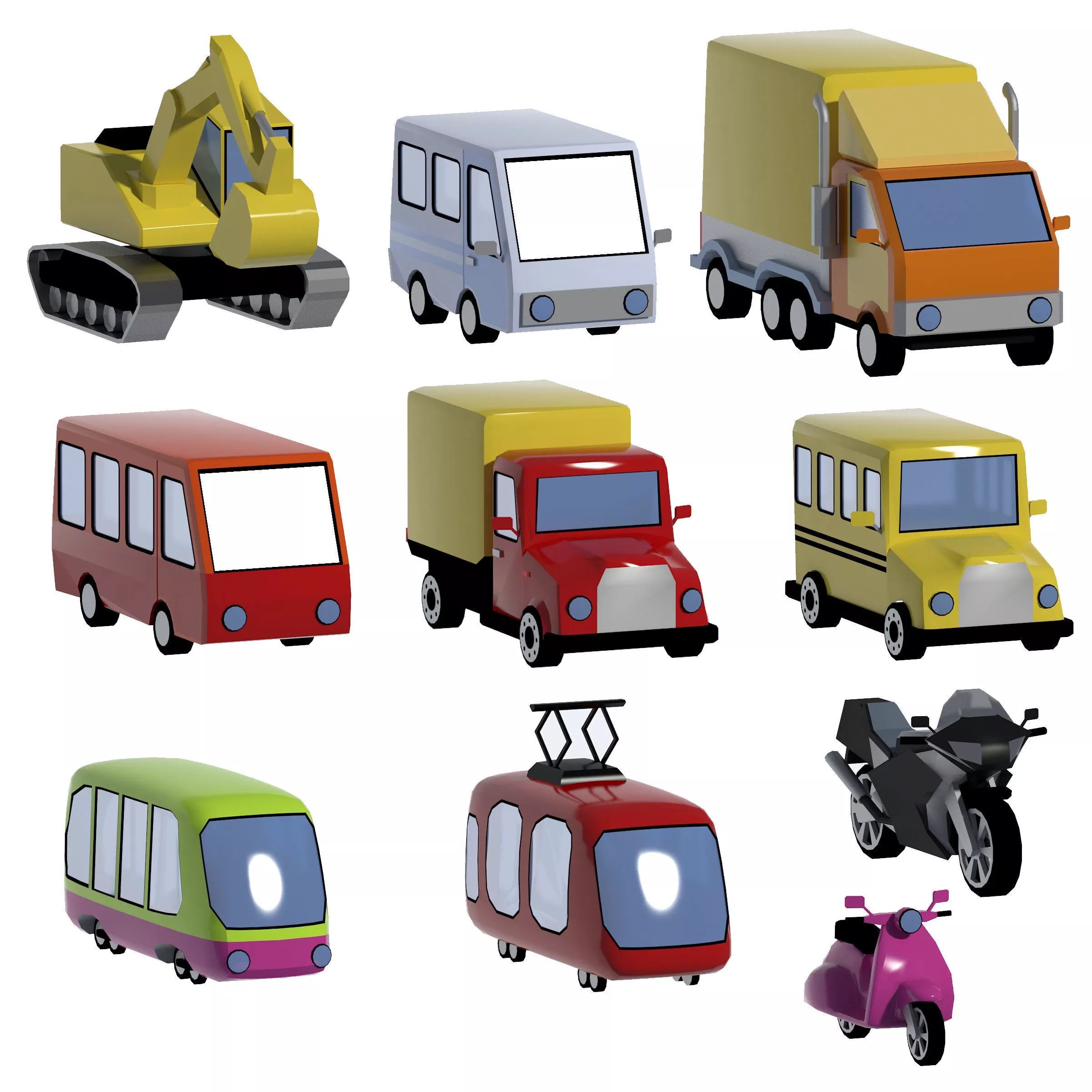 Car set scooter Low-poly 3D model