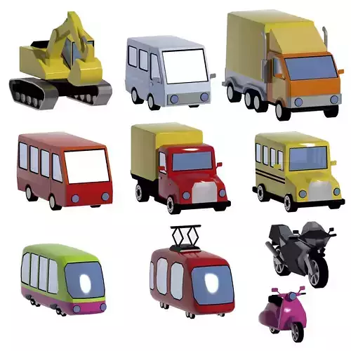 Car set scooter Low-poly 3D model