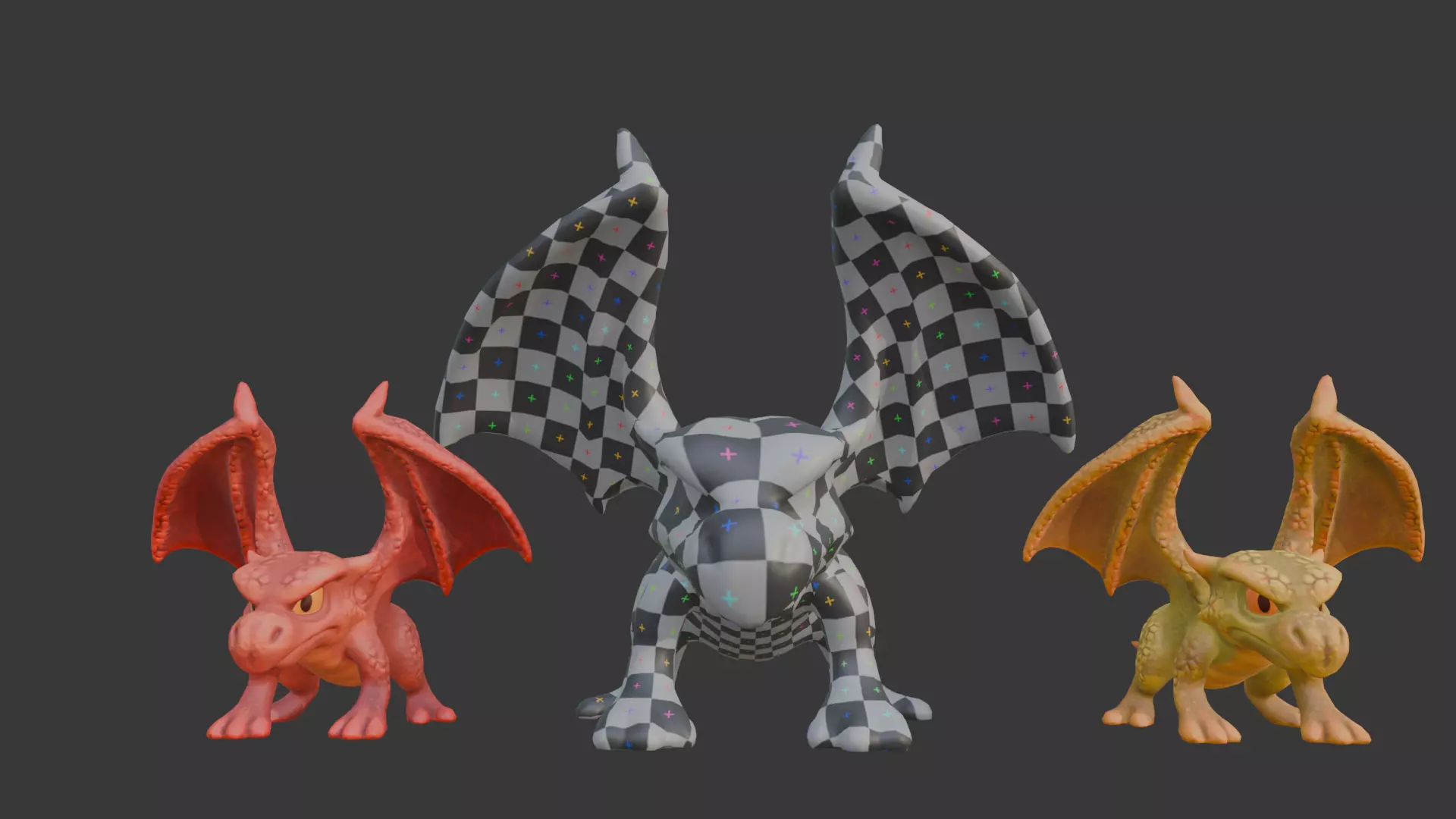 Stylized Dragon 3D Model Game Ready with 3 Texture Variations Low-poly 3D model_17