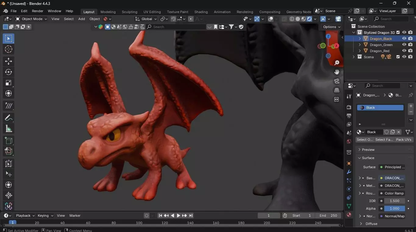 Stylized Dragon 3D Model Game Ready with 3 Texture Variations Low-poly 3D model_13