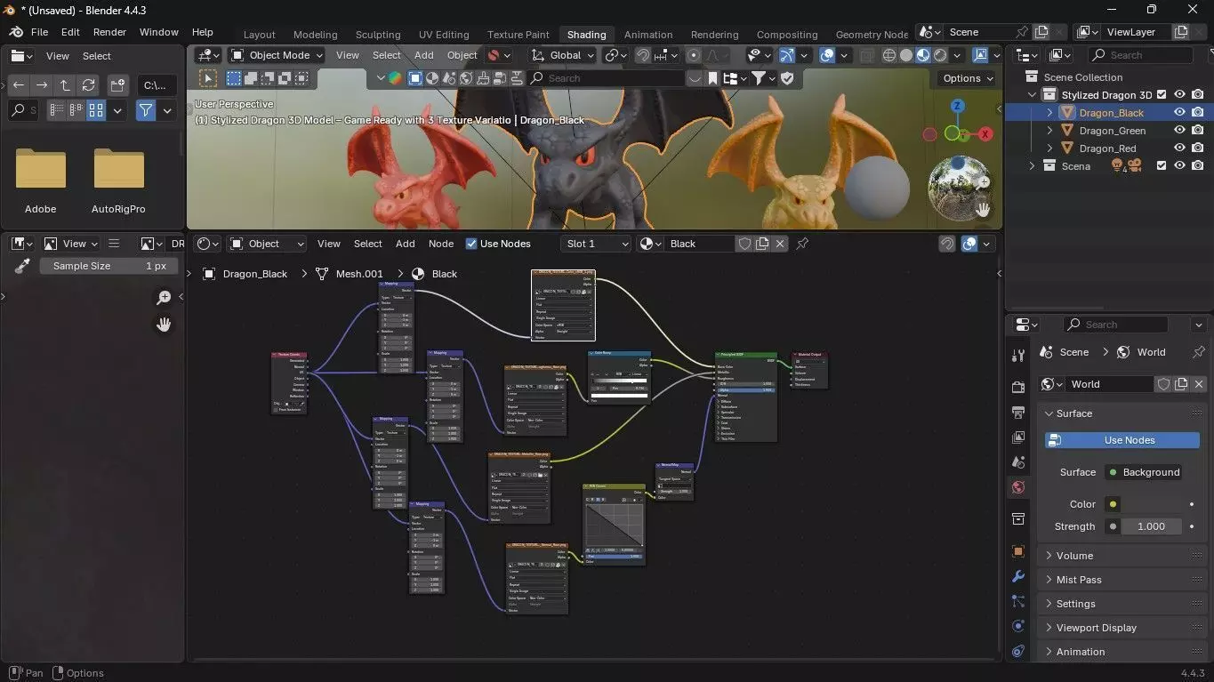 Stylized Dragon 3D Model Game Ready with 3 Texture Variations Low-poly 3D model_11