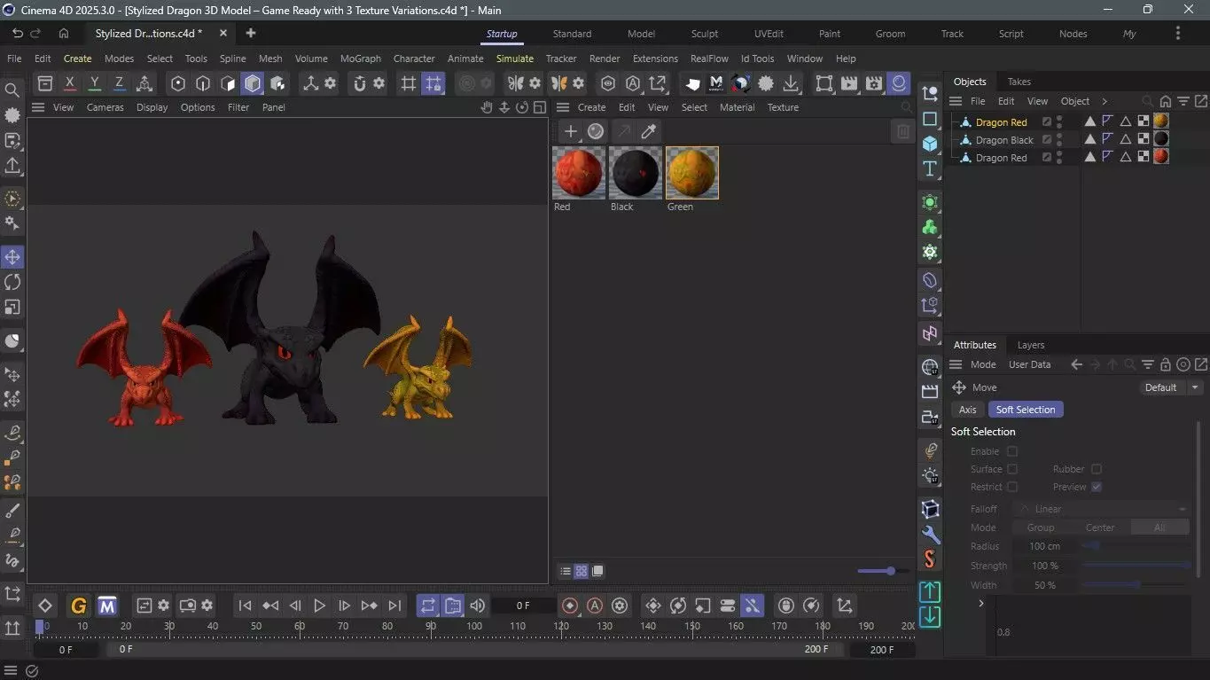 Stylized Dragon 3D Model Game Ready with 3 Texture Variations Low-poly 3D model_15