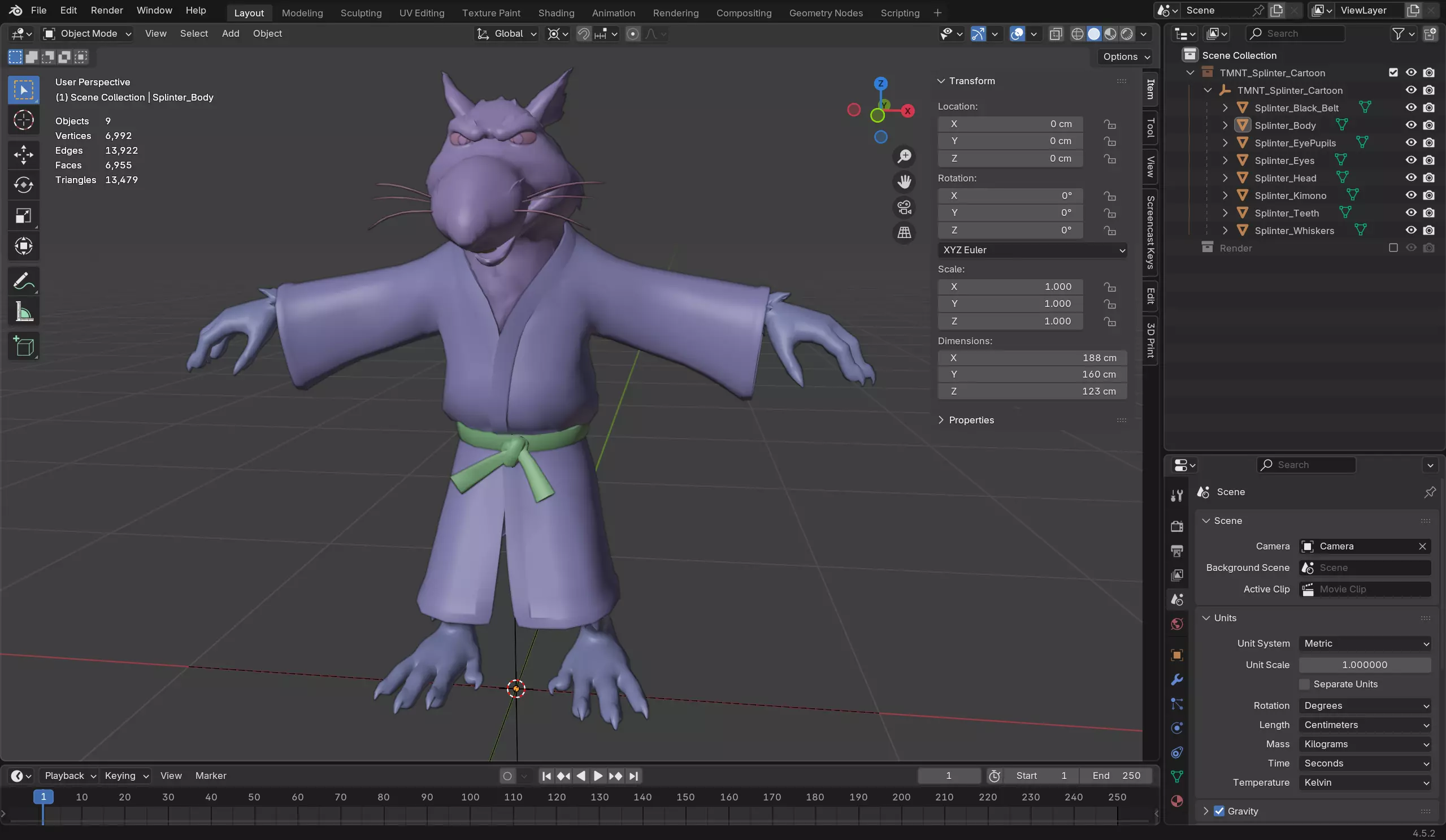 TMNT Splinter Cartoon Low-poly 3D model_13