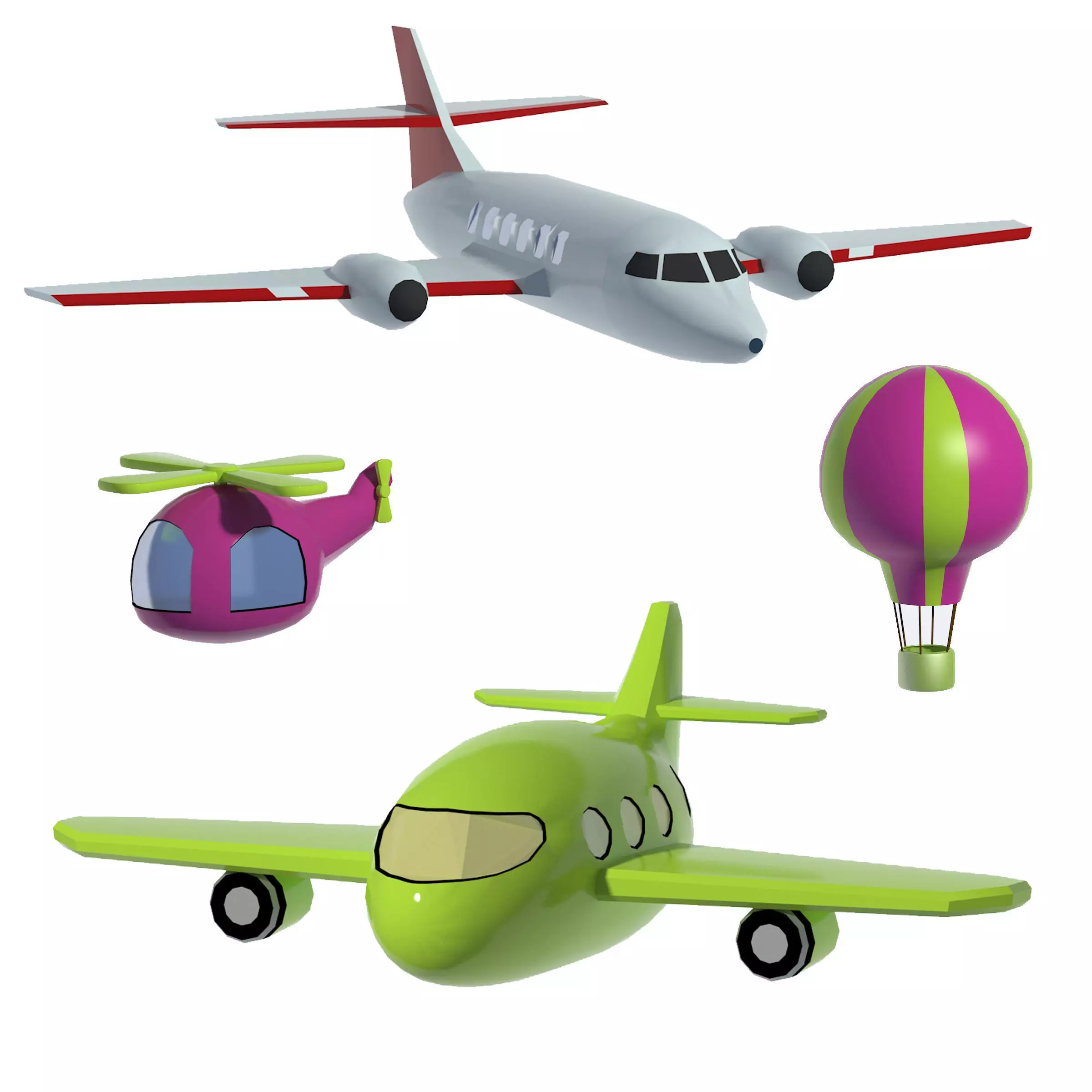Planes set airplane flying in sky Low-poly 3D model_0