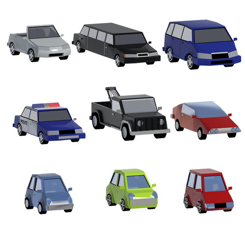 City cars set Low-poly 3D model