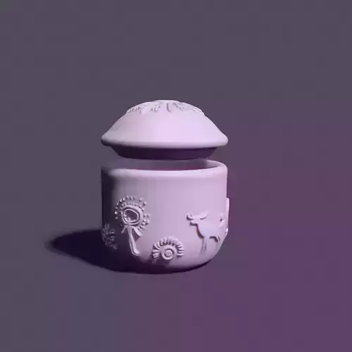 Cup with lid decorated with petroglyphs for casting