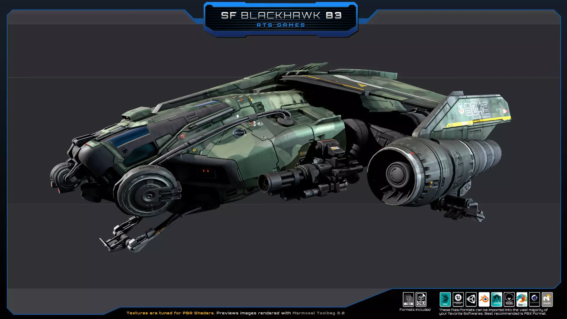 Black Hawk Bomber - B3 Low-poly 3D model_11