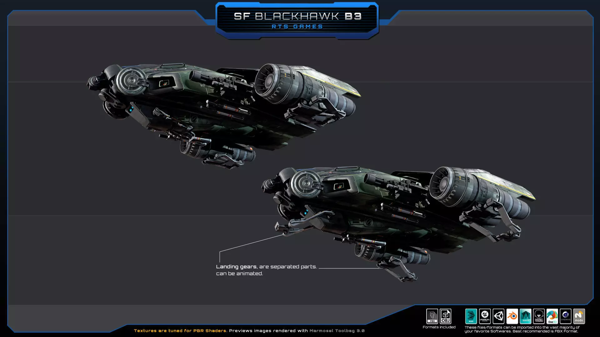 Black Hawk Bomber - B3 Low-poly 3D model_9