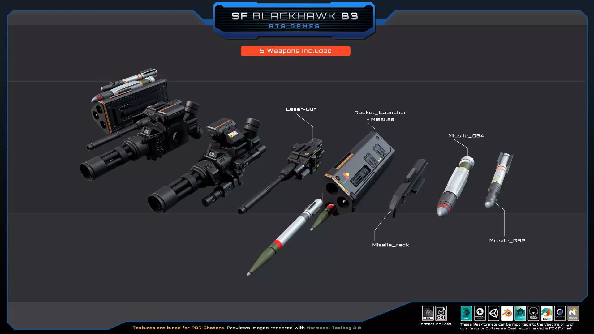 Black Hawk Bomber - B3 Low-poly 3D model_10