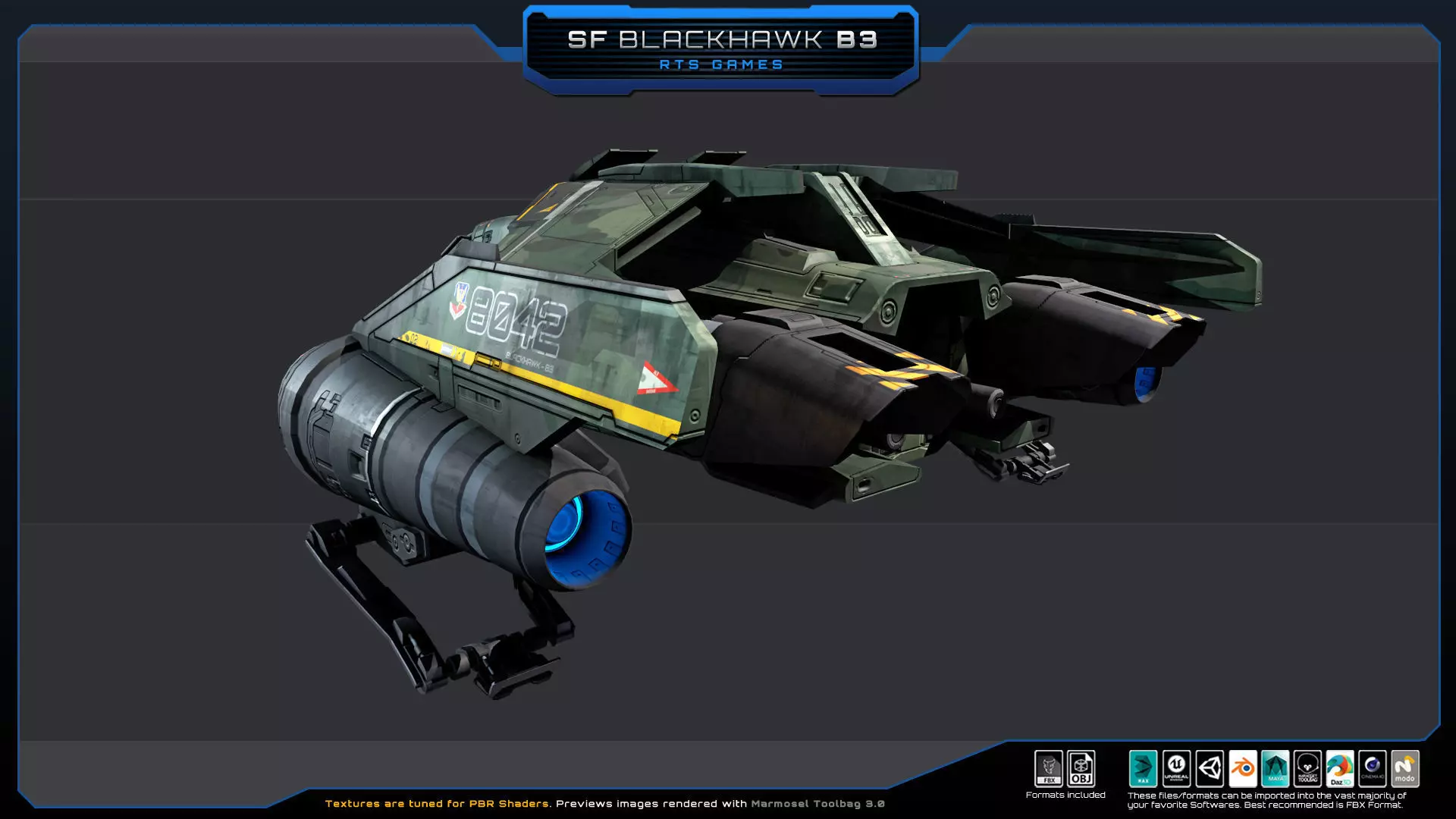 Black Hawk Bomber - B3 Low-poly 3D model_12