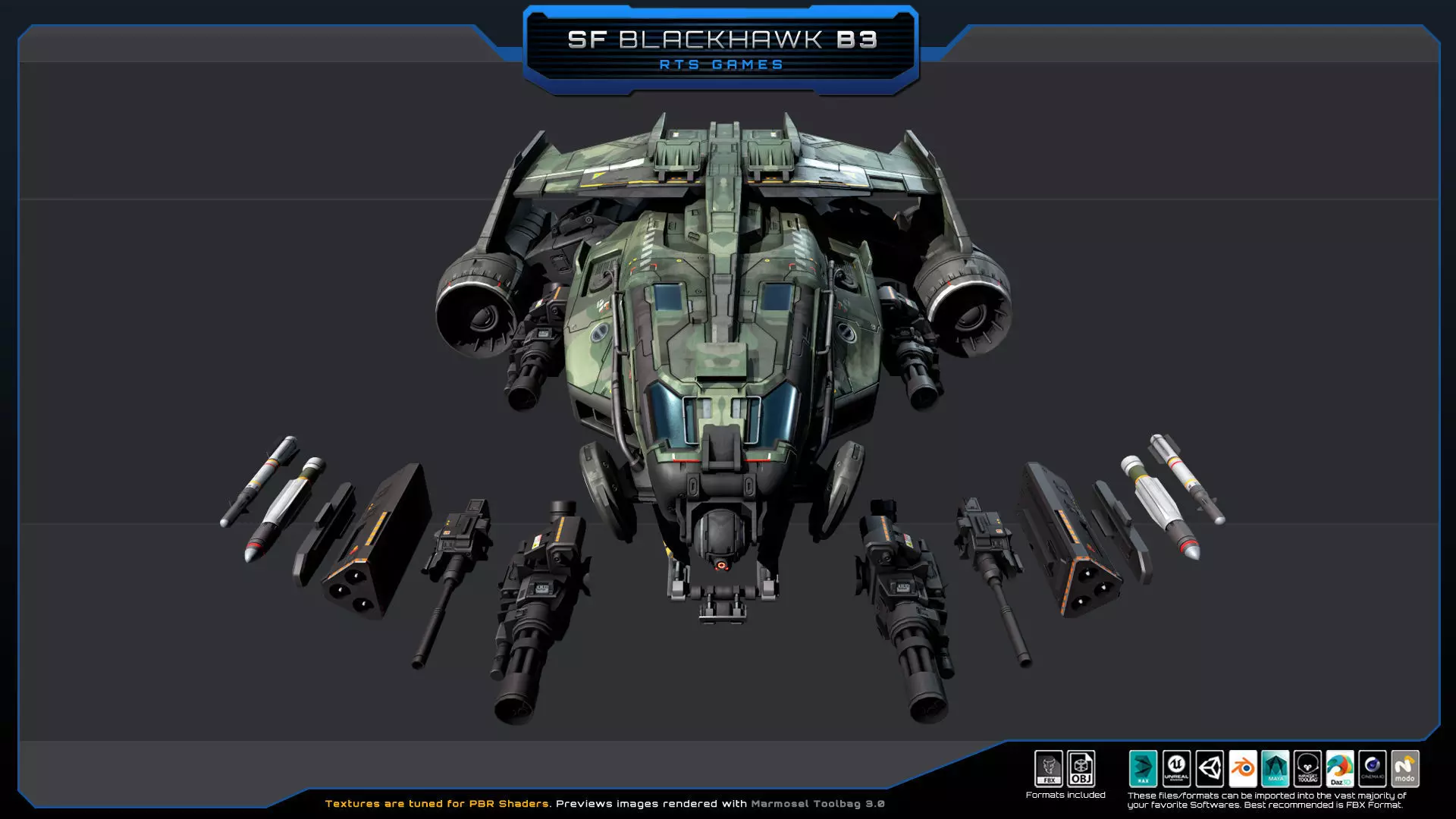 Black Hawk Bomber - B3 Low-poly 3D model_2