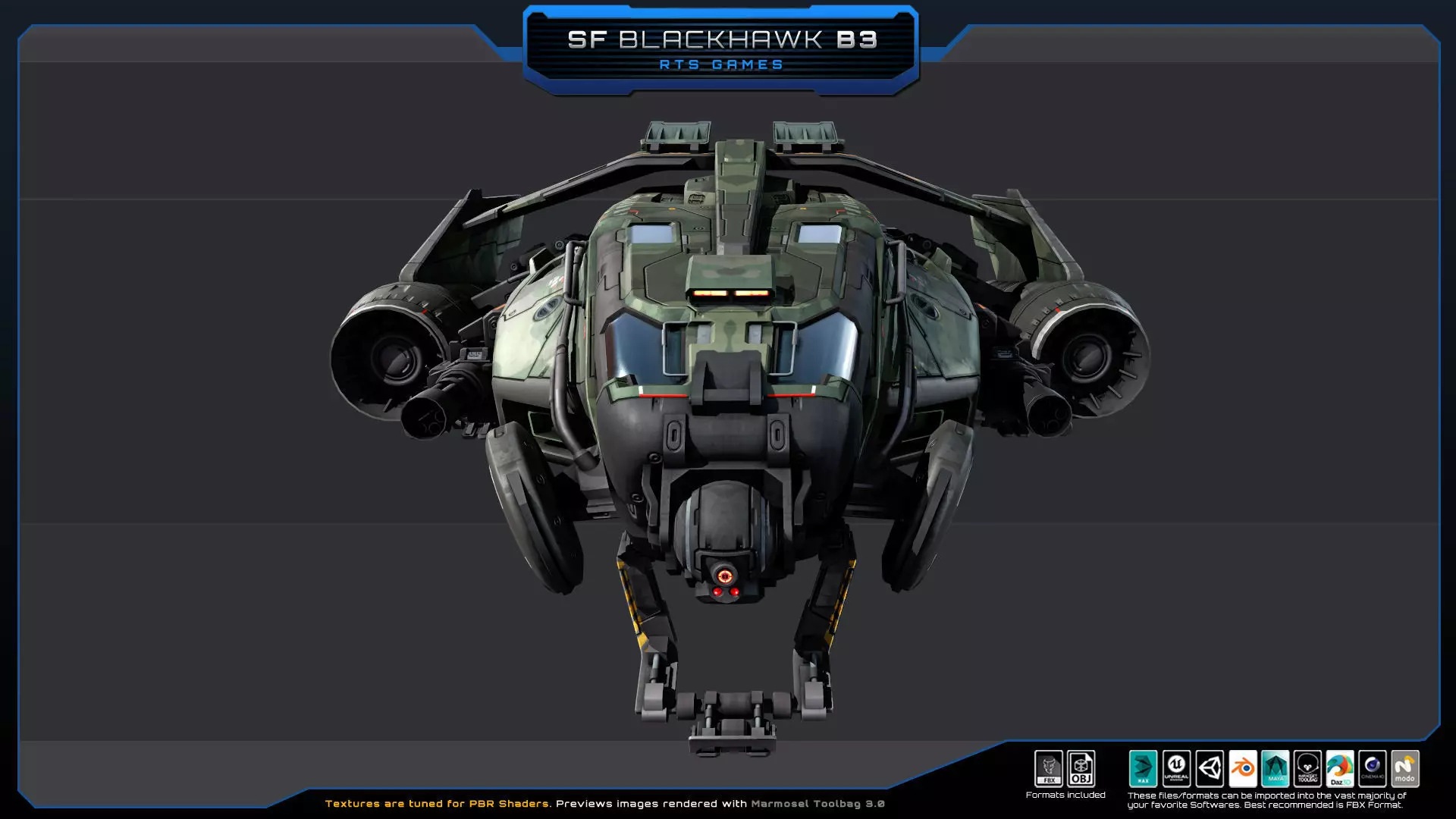 Black Hawk Bomber - B3 Low-poly 3D model_8