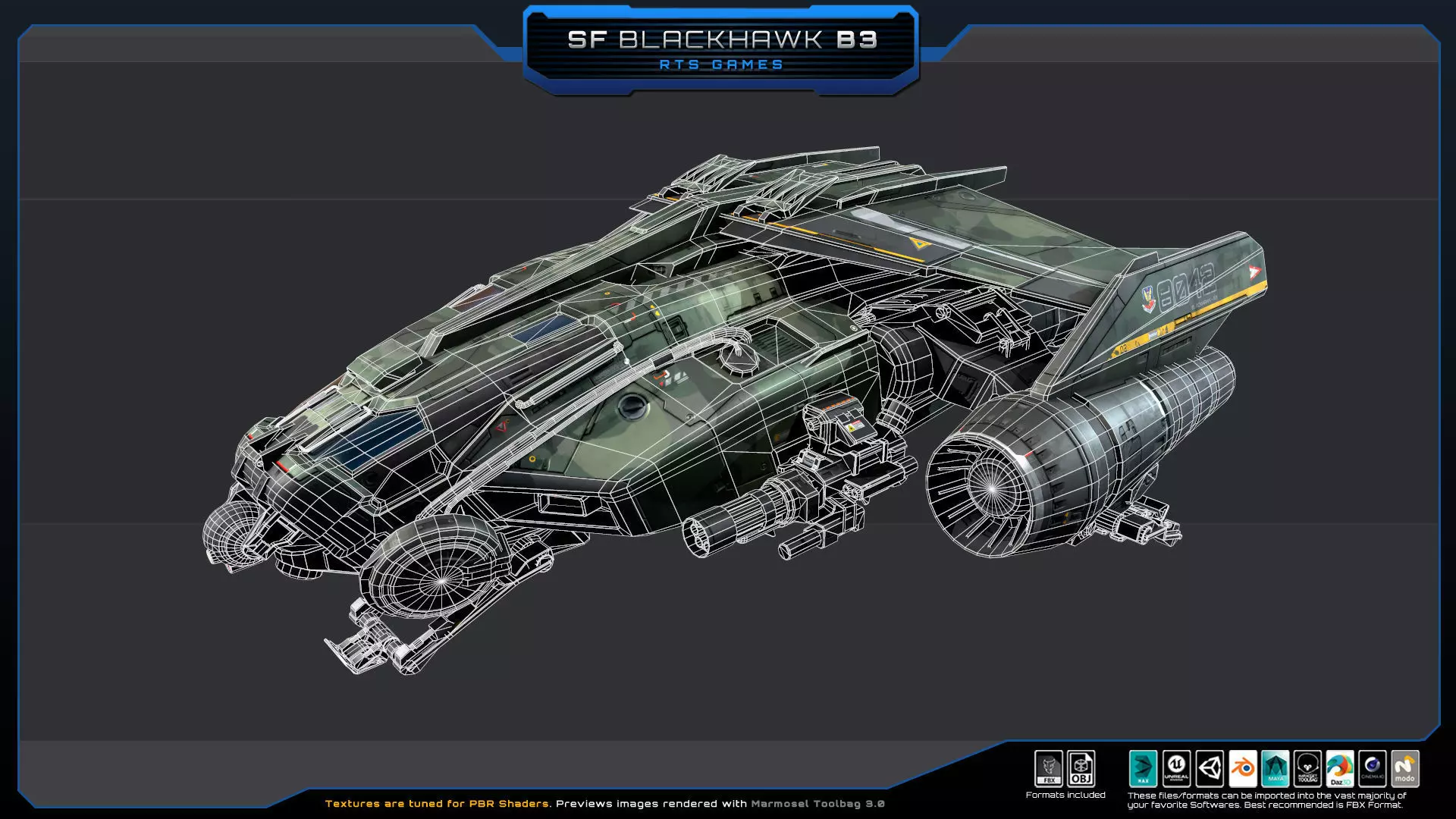 Black Hawk Bomber - B3 Low-poly 3D model_13