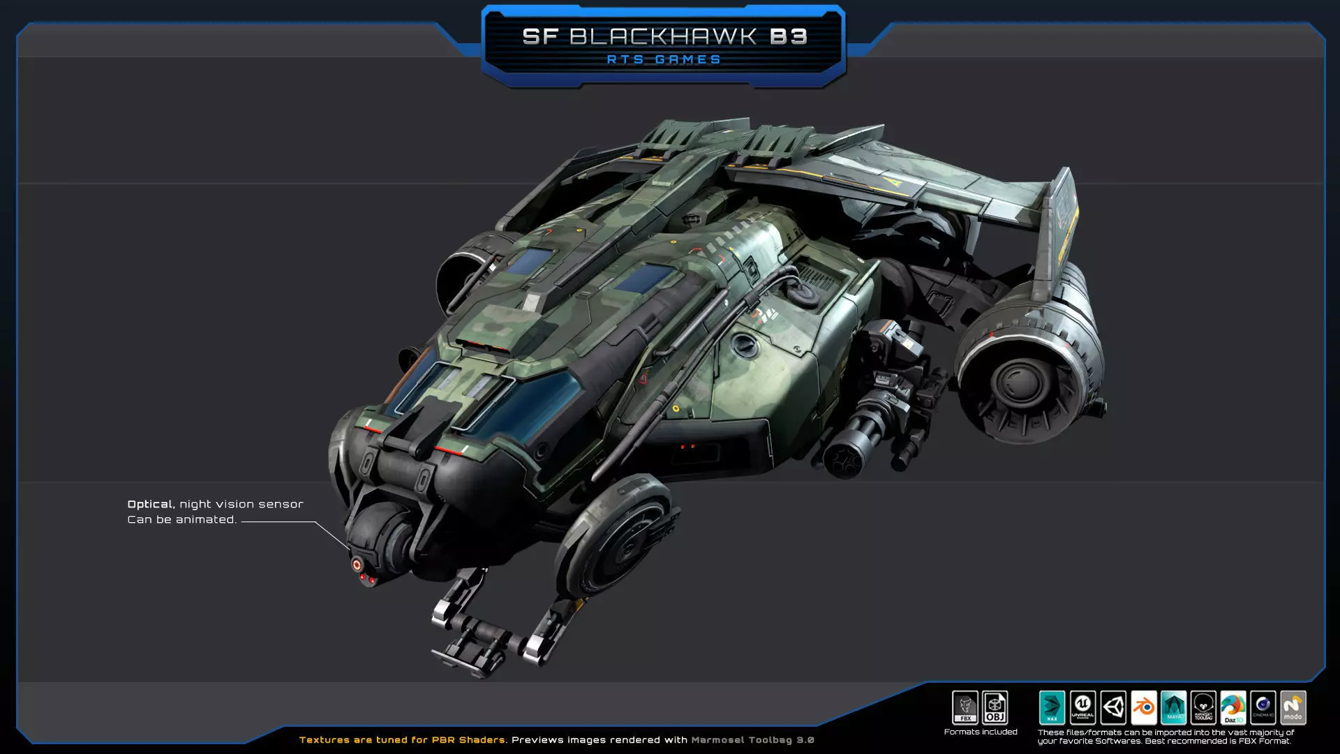 Black Hawk Bomber - B3 Low-poly 3D model_7