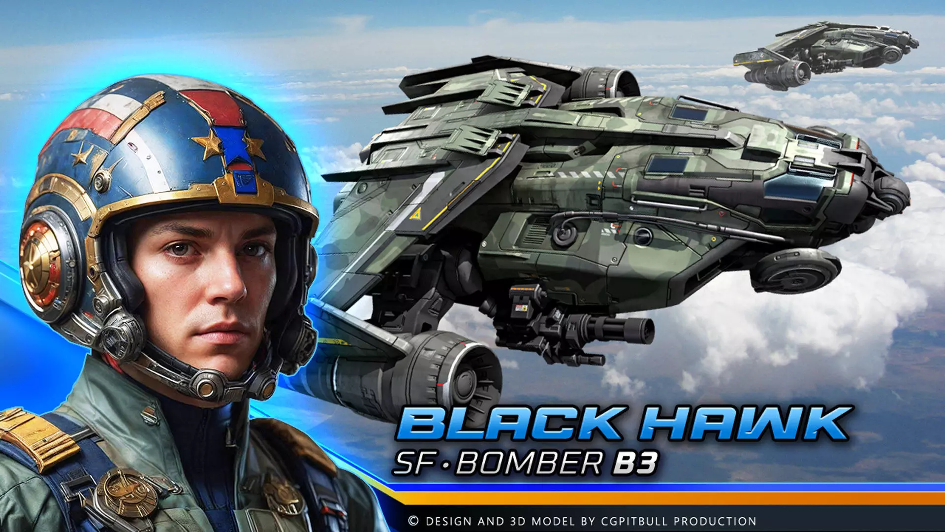Black Hawk Bomber - B3 Low-poly 3D model_0