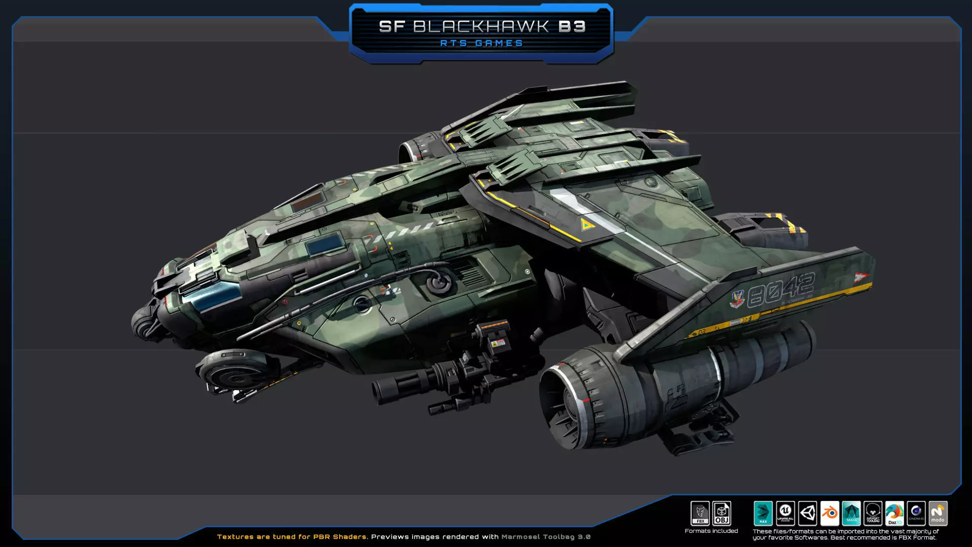 Black Hawk Bomber - B3 Low-poly 3D model_4