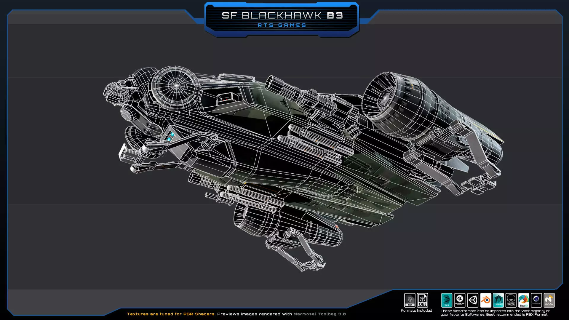 Black Hawk Bomber - B3 Low-poly 3D model_15