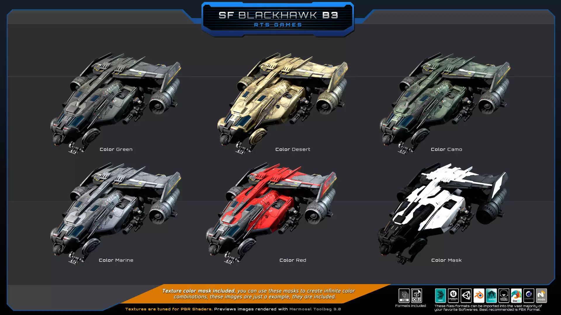 Black Hawk Bomber - B3 Low-poly 3D model_6