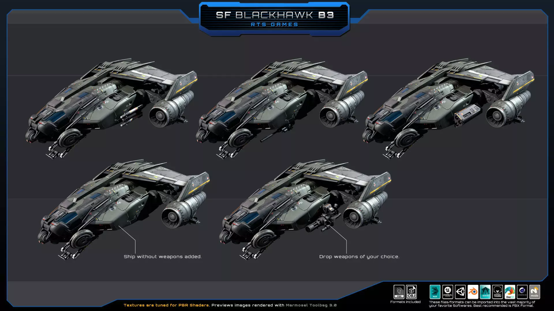 Black Hawk Bomber - B3 Low-poly 3D model_3