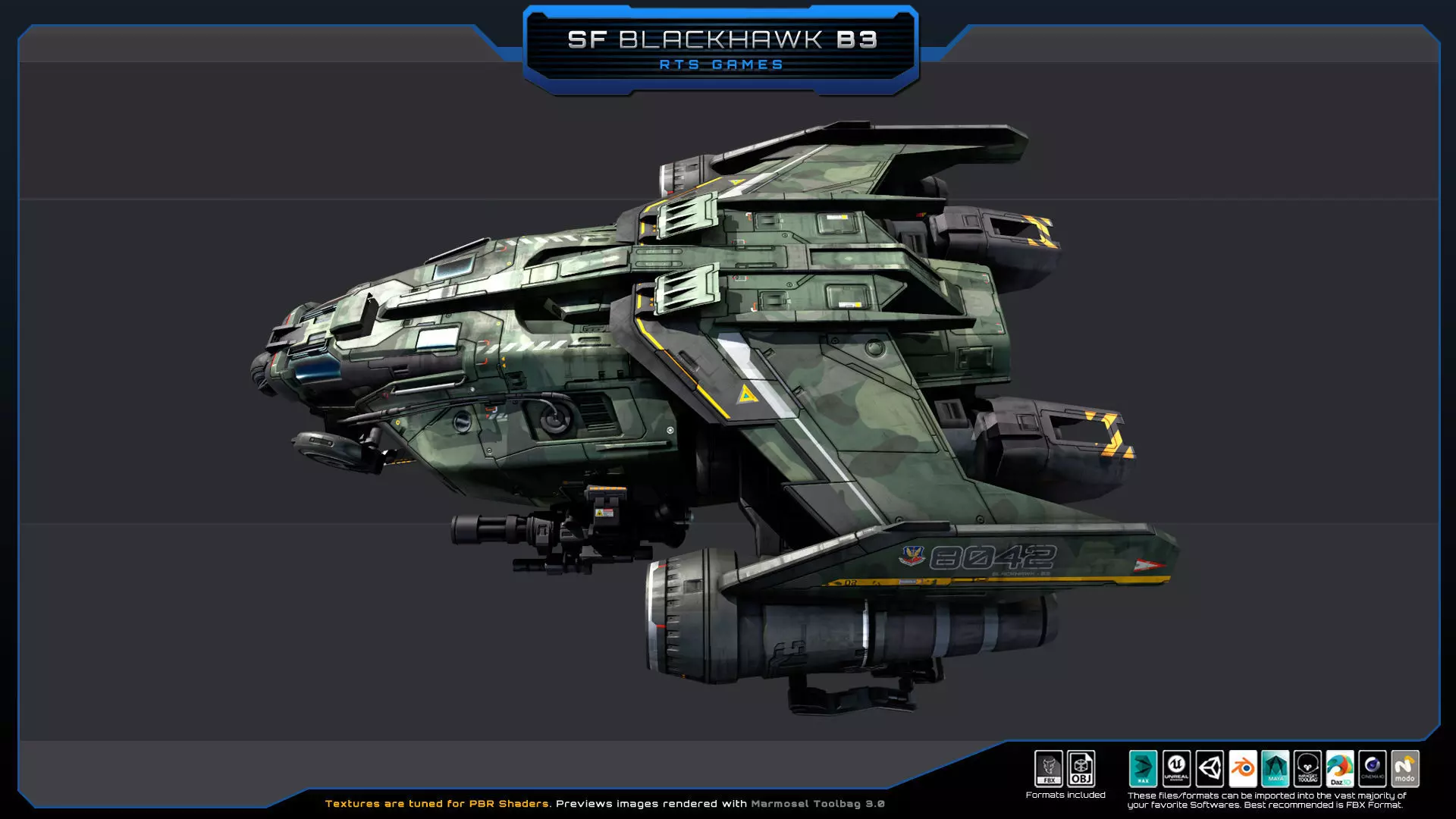 Black Hawk Bomber - B3 Low-poly 3D model_5