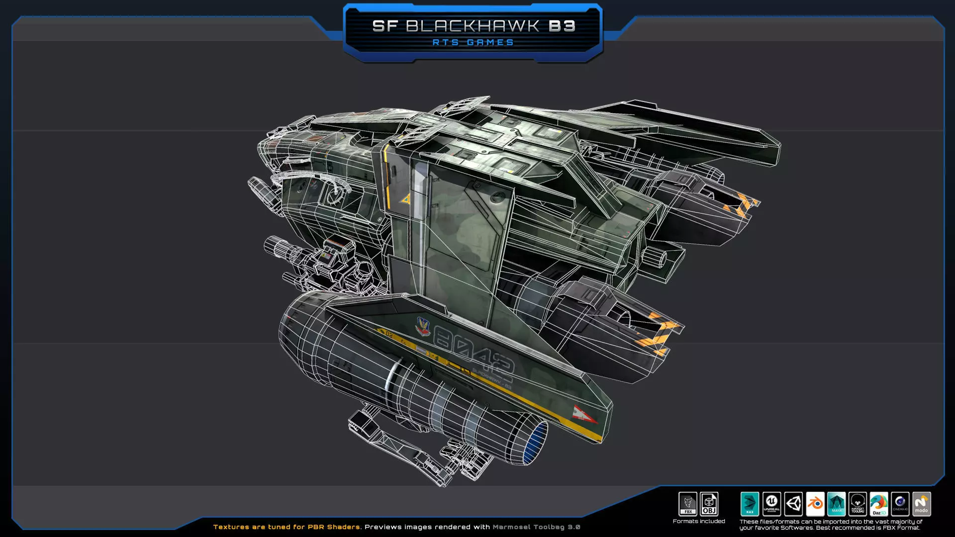 Black Hawk Bomber - B3 Low-poly 3D model_14