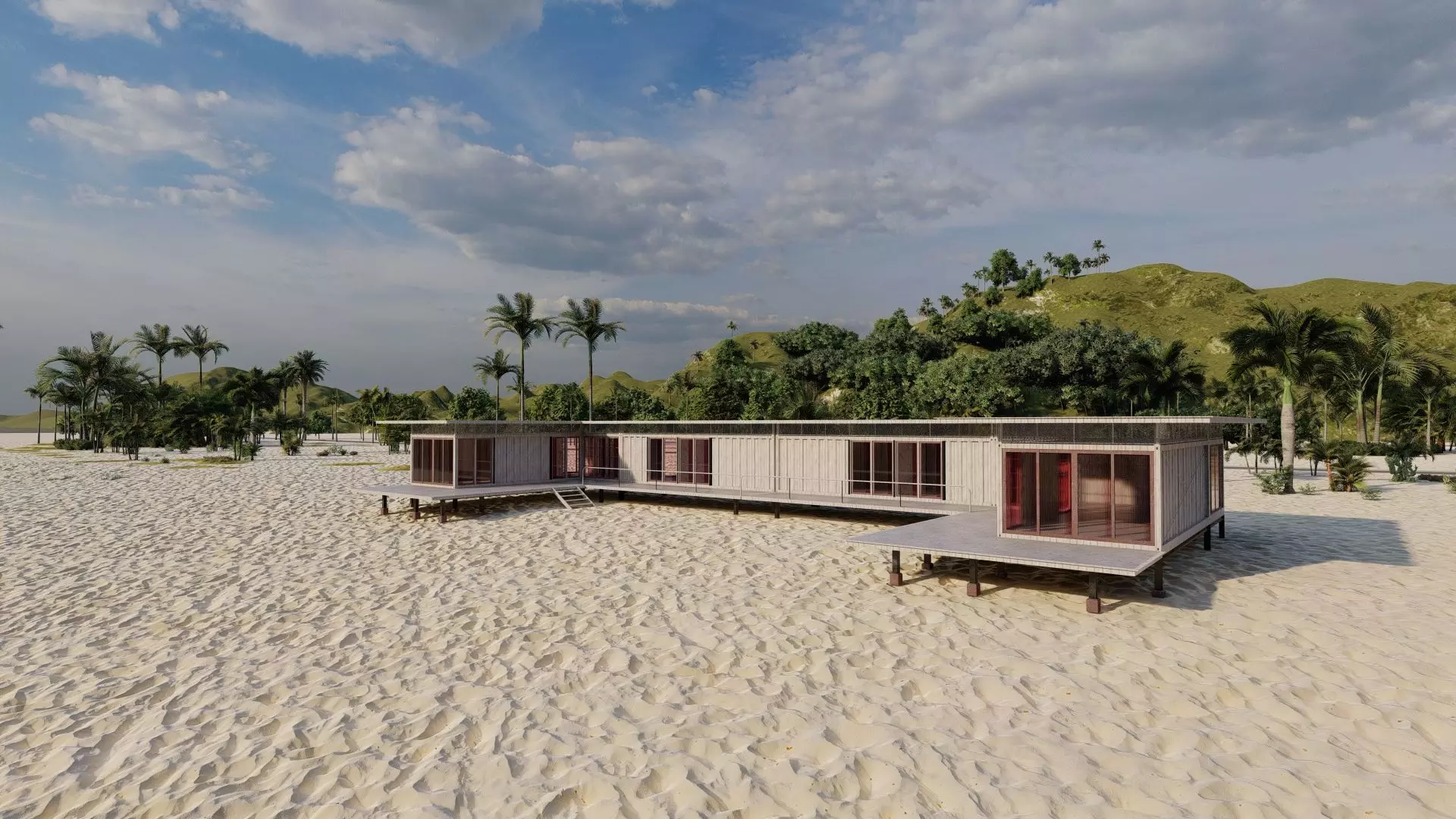 Temporary villa - villa condo - container building 3D model_0