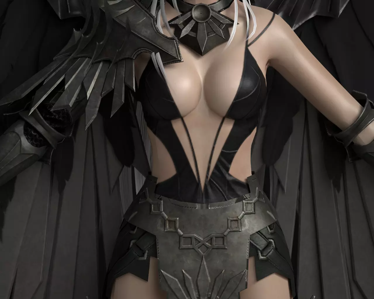 Dark Fallen Angel Rigged Fantasy Female Character Low-poly 3D model_7
