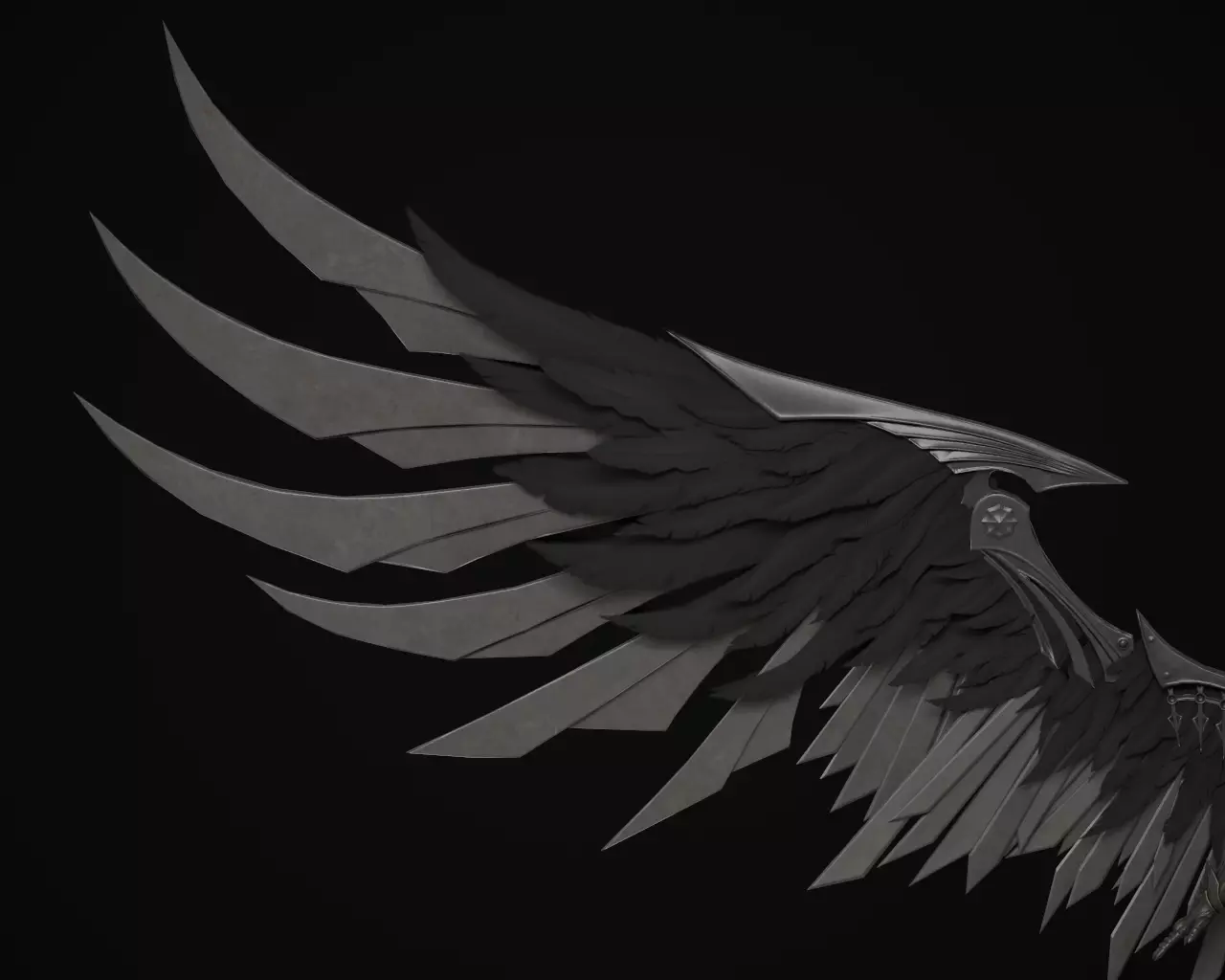 Dark Fallen Angel Rigged Fantasy Female Character Low-poly 3D model_11