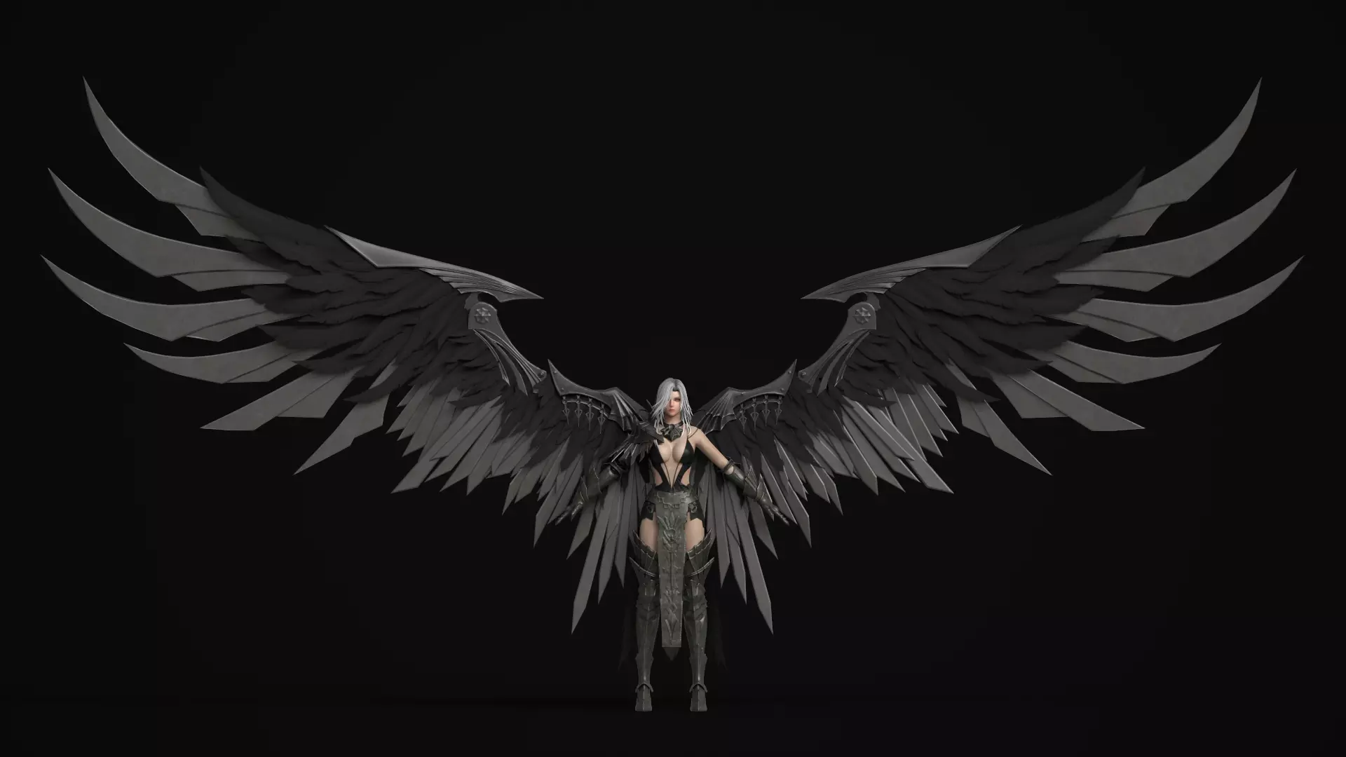 Dark Fallen Angel Rigged Fantasy Female Character Low-poly 3D model_2