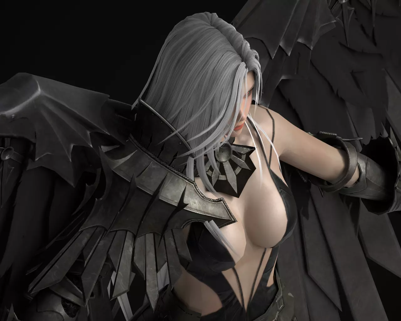 Dark Fallen Angel Rigged Fantasy Female Character Low-poly 3D model_8