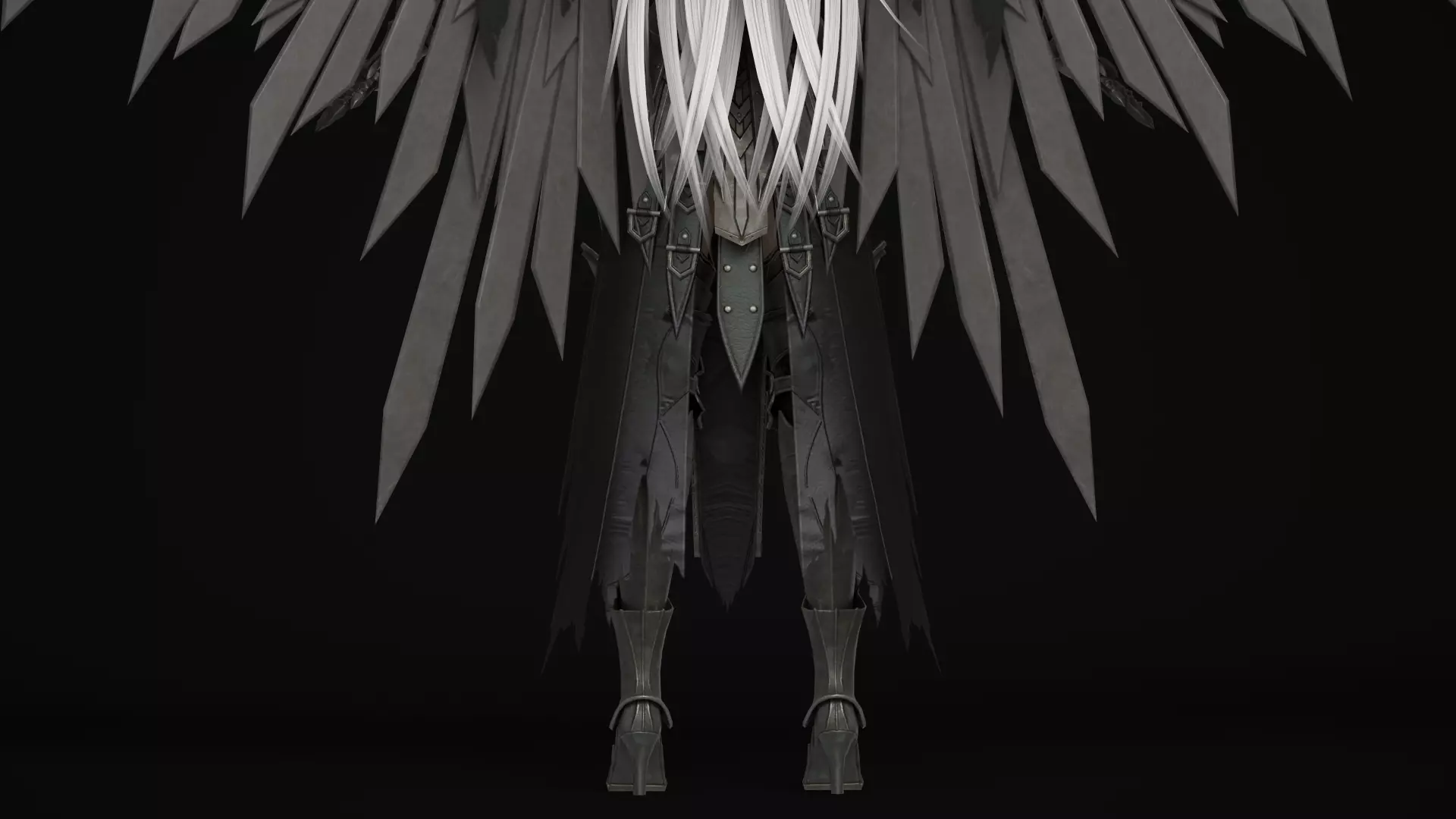 Dark Fallen Angel Rigged Fantasy Female Character Low-poly 3D model_12
