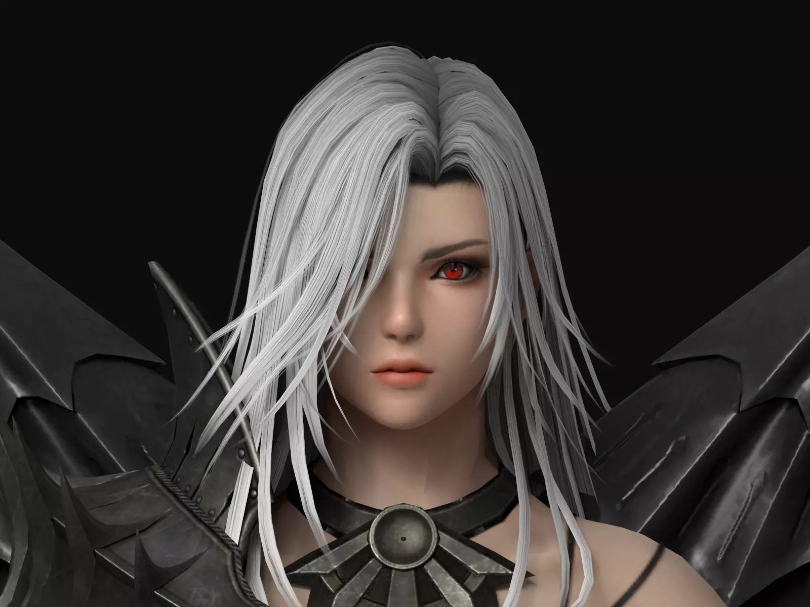 Dark Fallen Angel Rigged Fantasy Female Character Low-poly 3D model_1