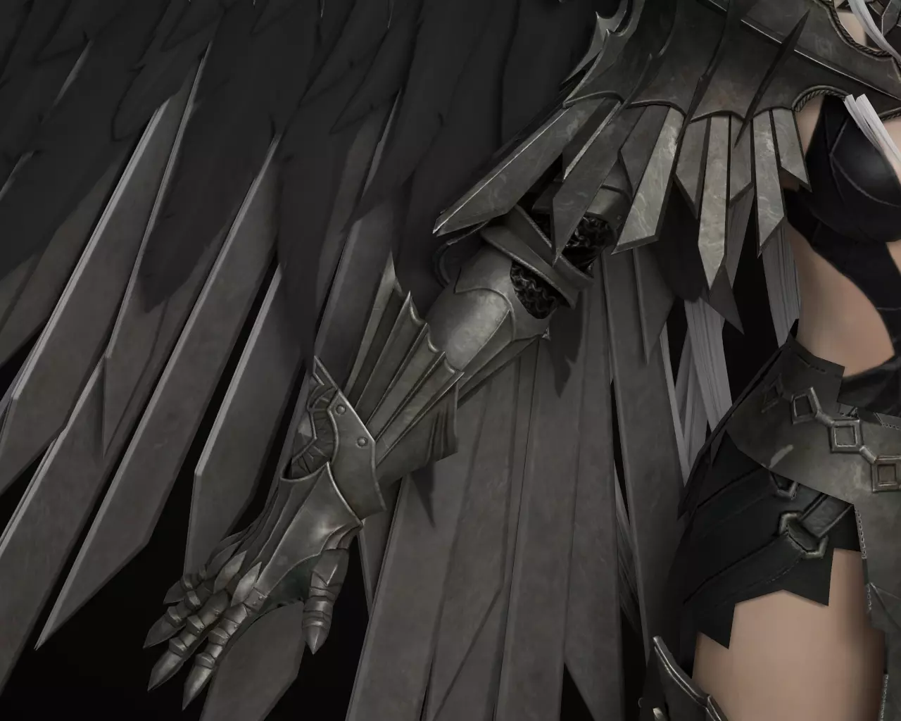 Dark Fallen Angel Rigged Fantasy Female Character Low-poly 3D model_10