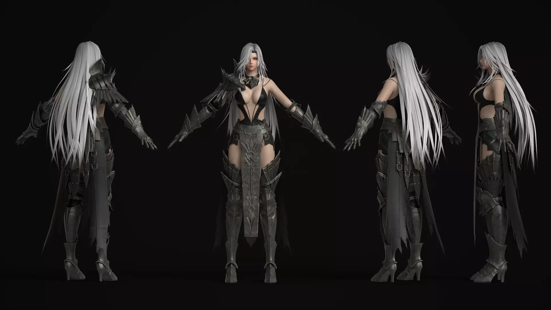 Dark Fallen Angel Rigged Fantasy Female Character Low-poly 3D model_6