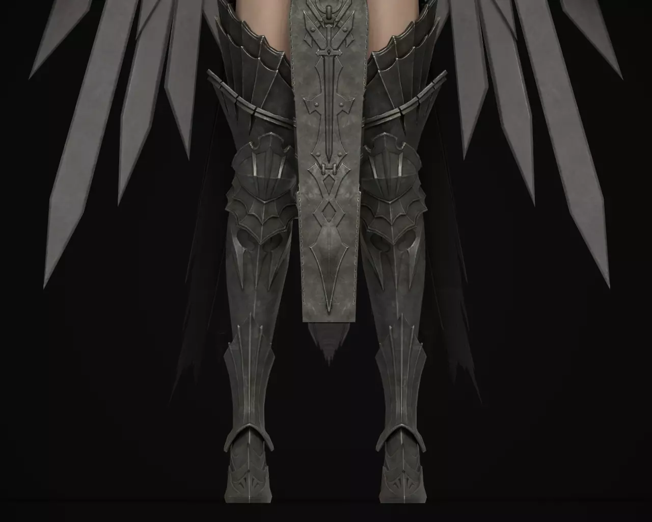 Dark Fallen Angel Rigged Fantasy Female Character Low-poly 3D model_9