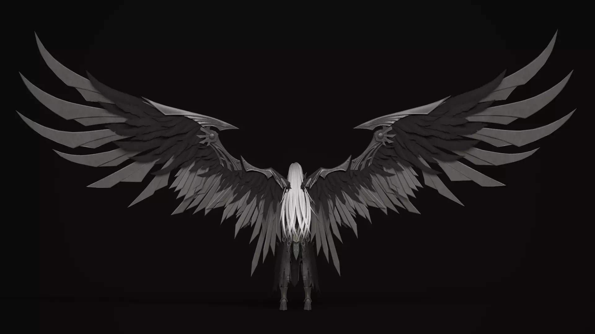 Dark Fallen Angel Rigged Fantasy Female Character Low-poly 3D model_5