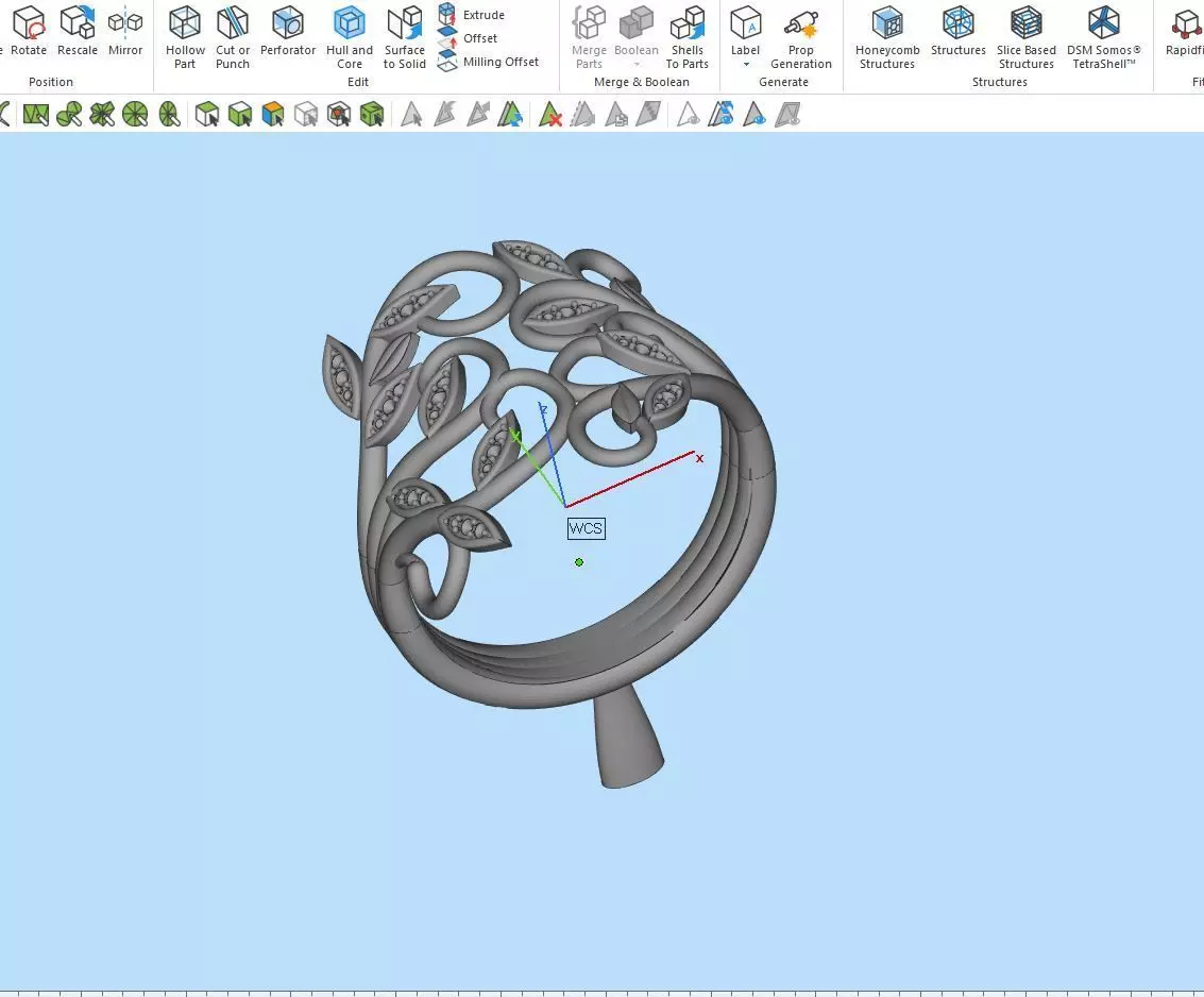  Leaf Design stone Ring 3D print model_4