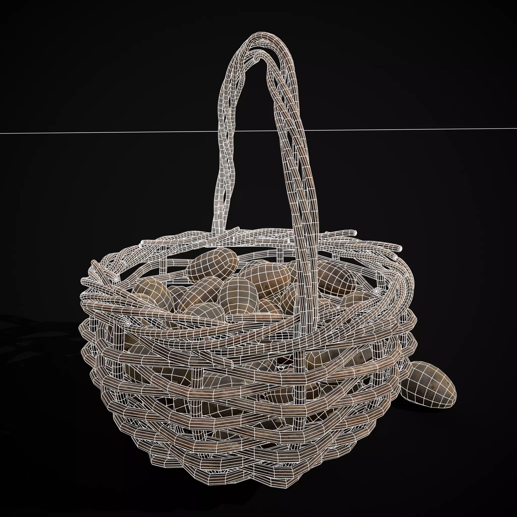 Basket of Potatoes Low-poly 3D model_16