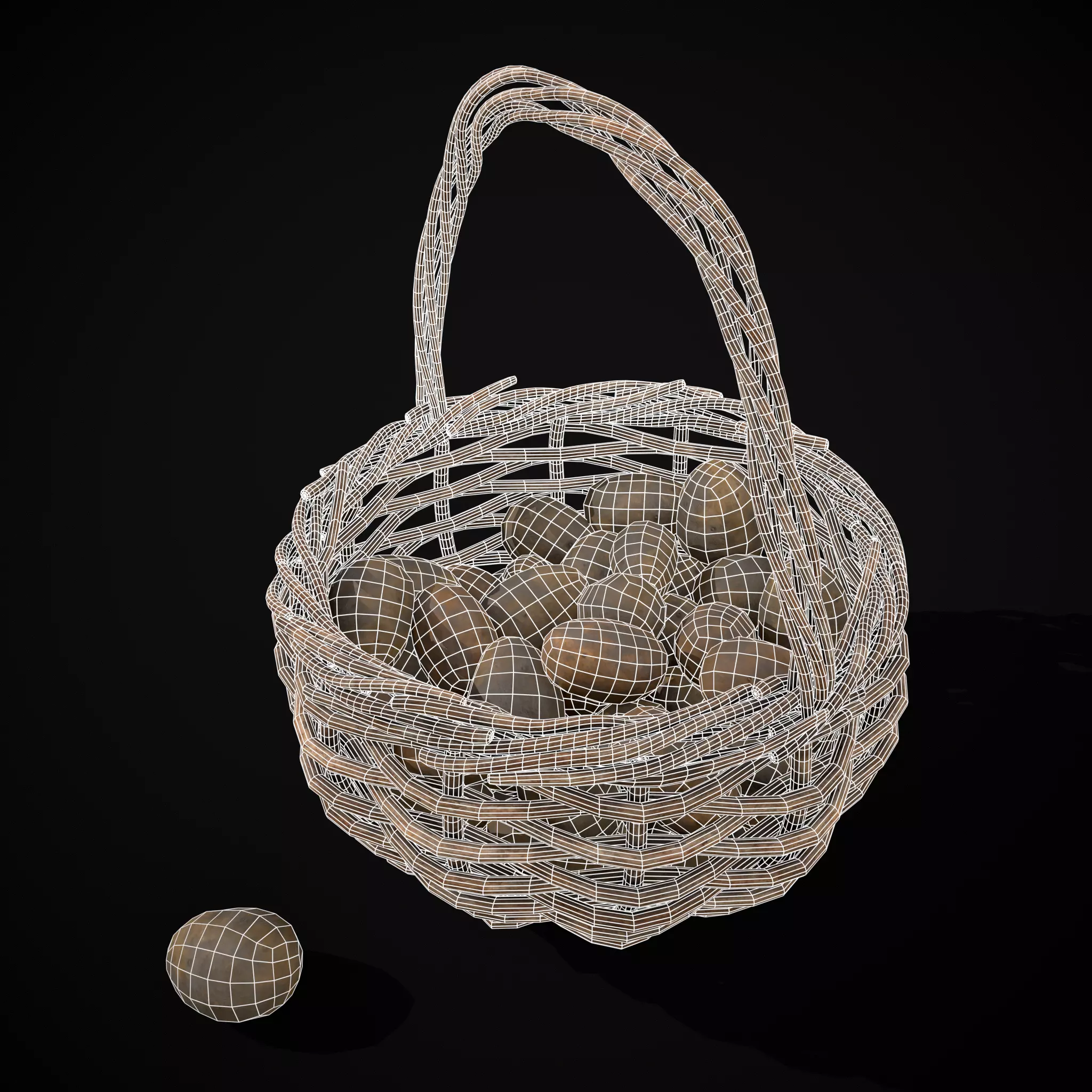 Basket of Potatoes Low-poly 3D model_20