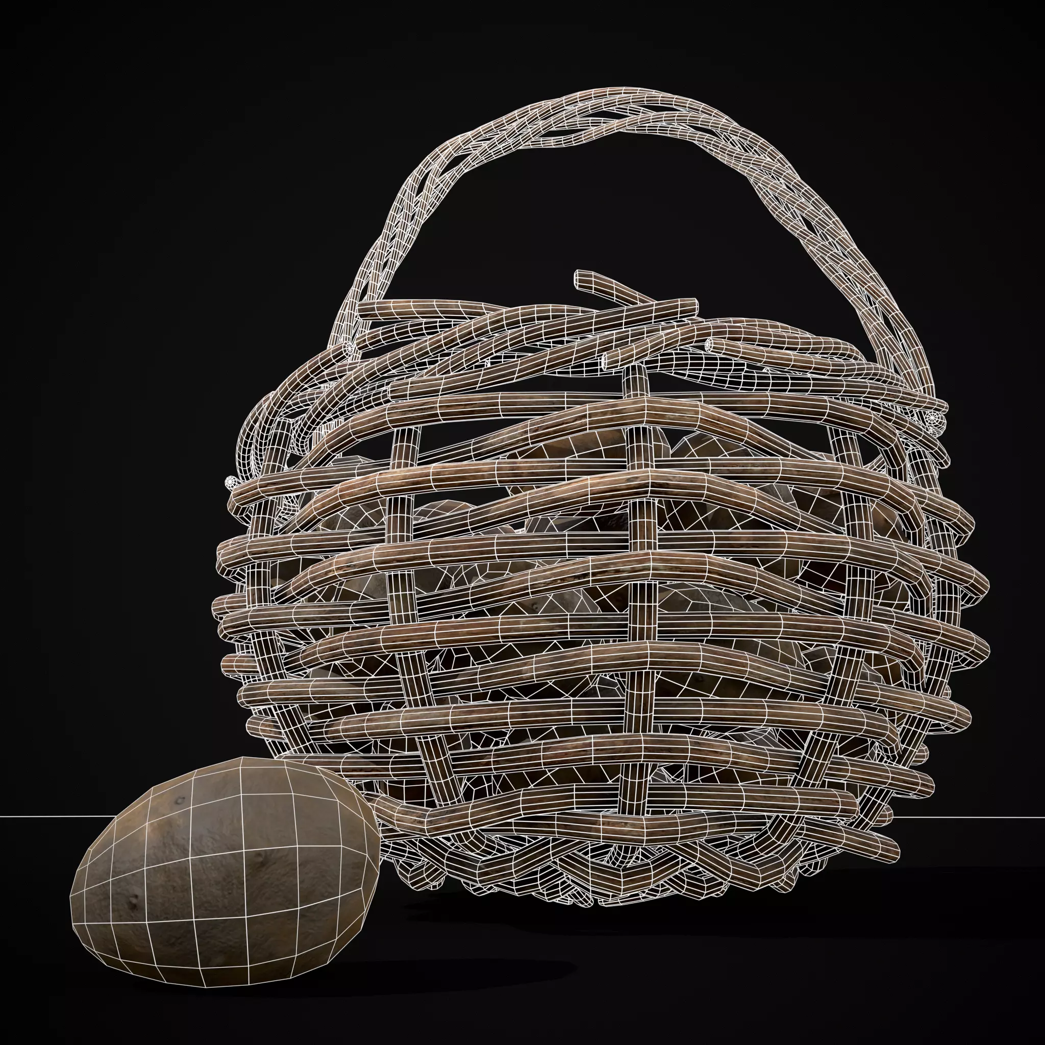 Basket of Potatoes Low-poly 3D model_12