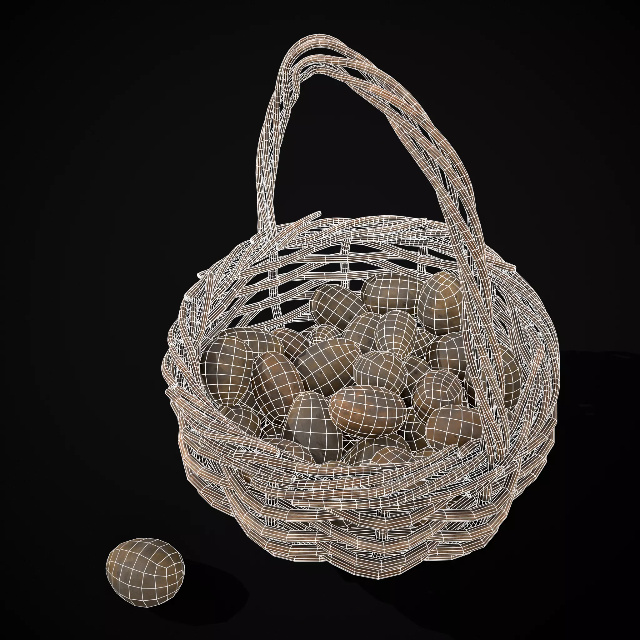 Basket of Potatoes Low-poly 3D model_2