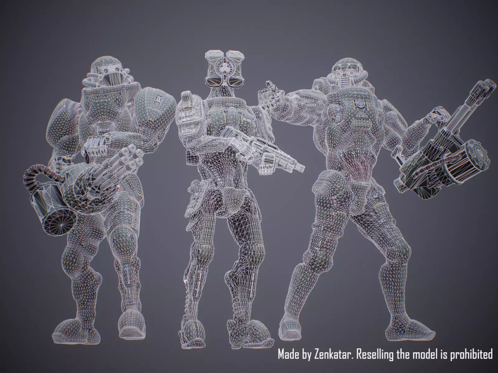 Heavily armored sci-fi military robots squad 3D Model Collection_9