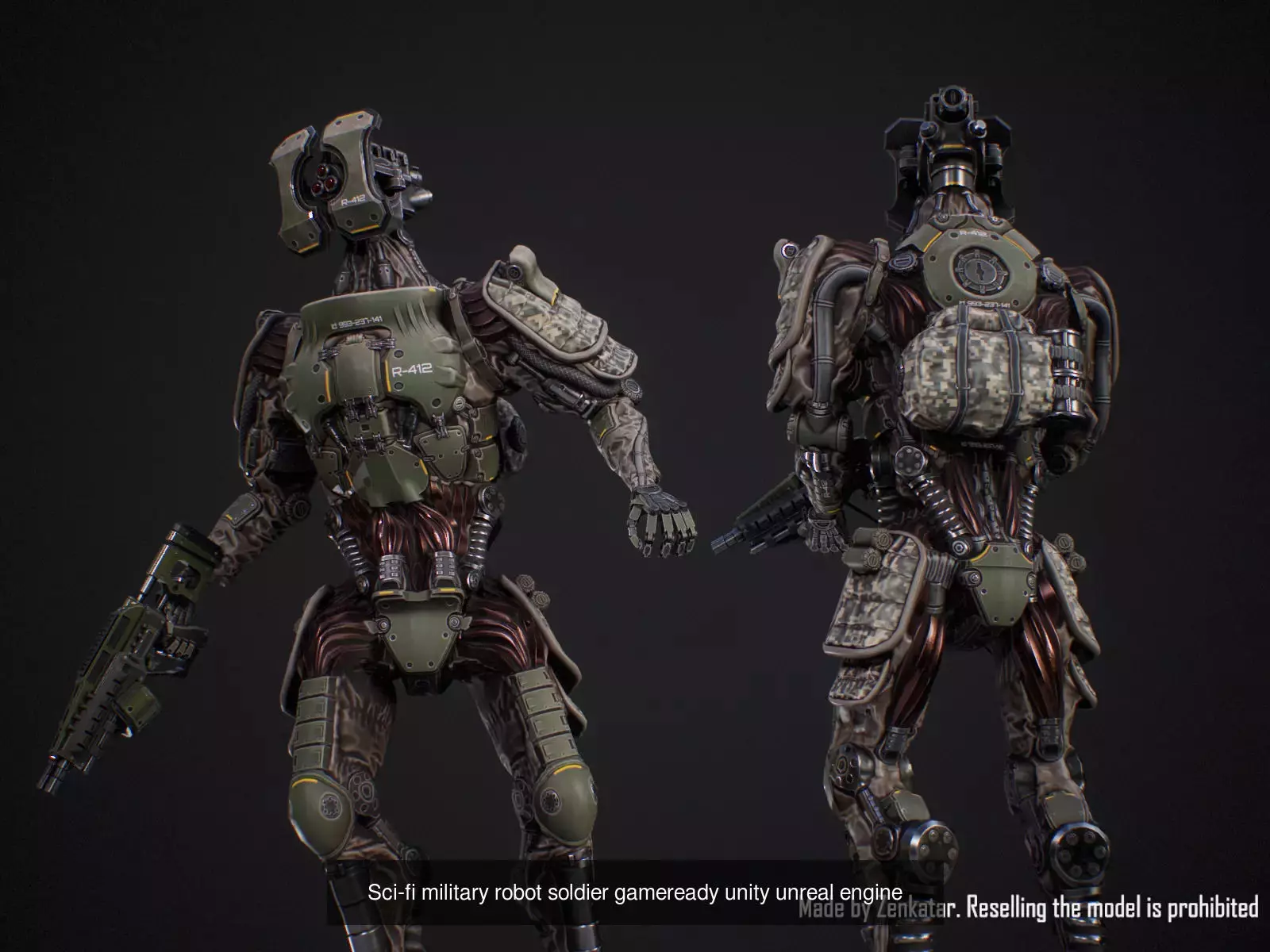 Heavily armored sci-fi military robots squad 3D Model Collection_7