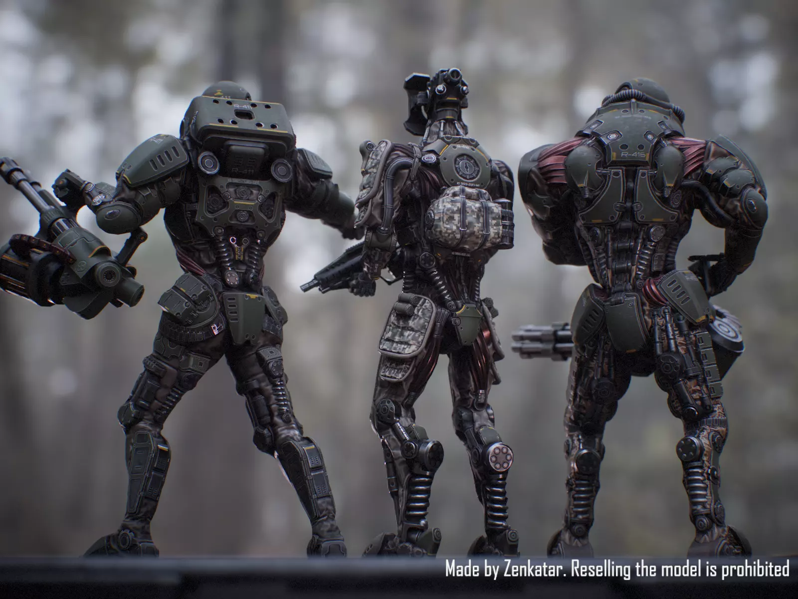 Heavily armored sci-fi military robots squad 3D Model Collection_5