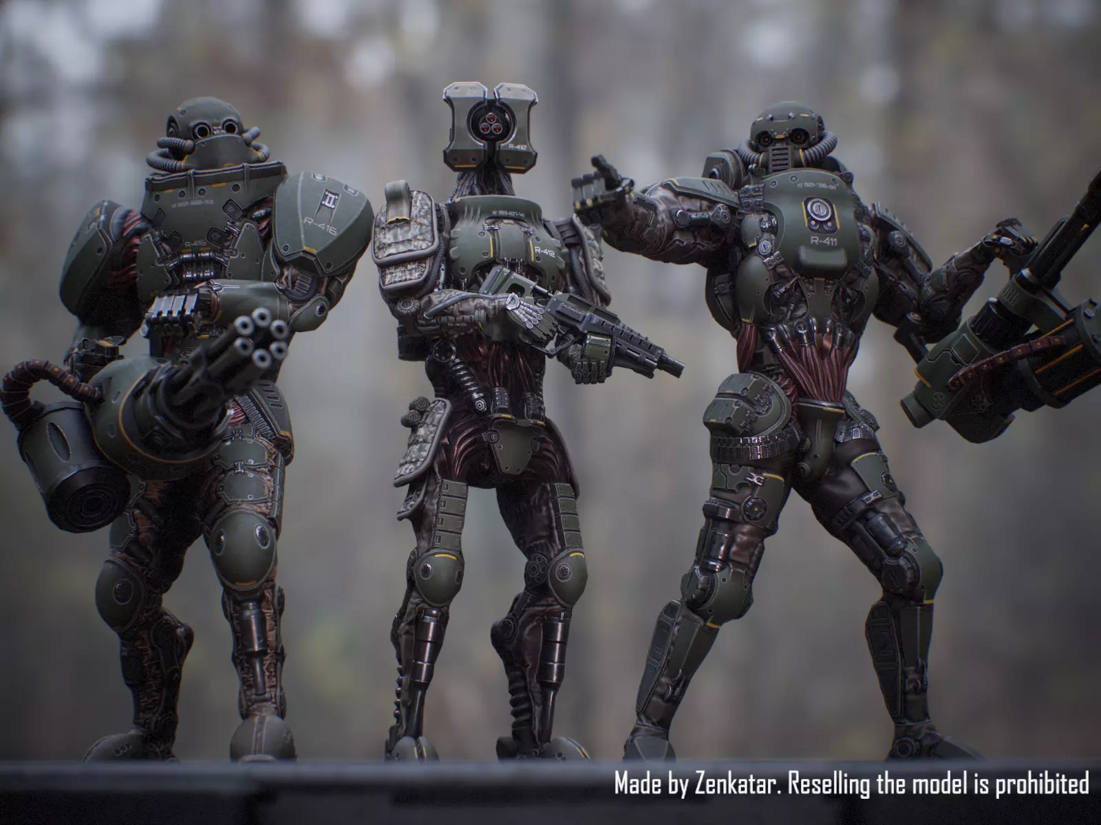 Heavily armored sci-fi military robots squad 3D Model Collection_0