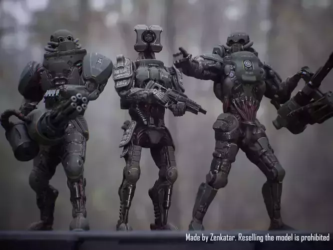 Heavily armored sci-fi military robots squad 3D Model Collection
