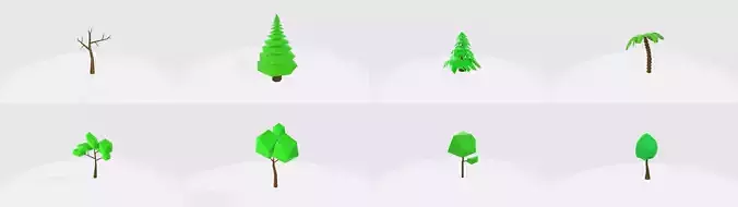 Low Poly Tree Pack 8 Game Ready 3D Models FBX OBJ  GLTF Low-poly 3D model