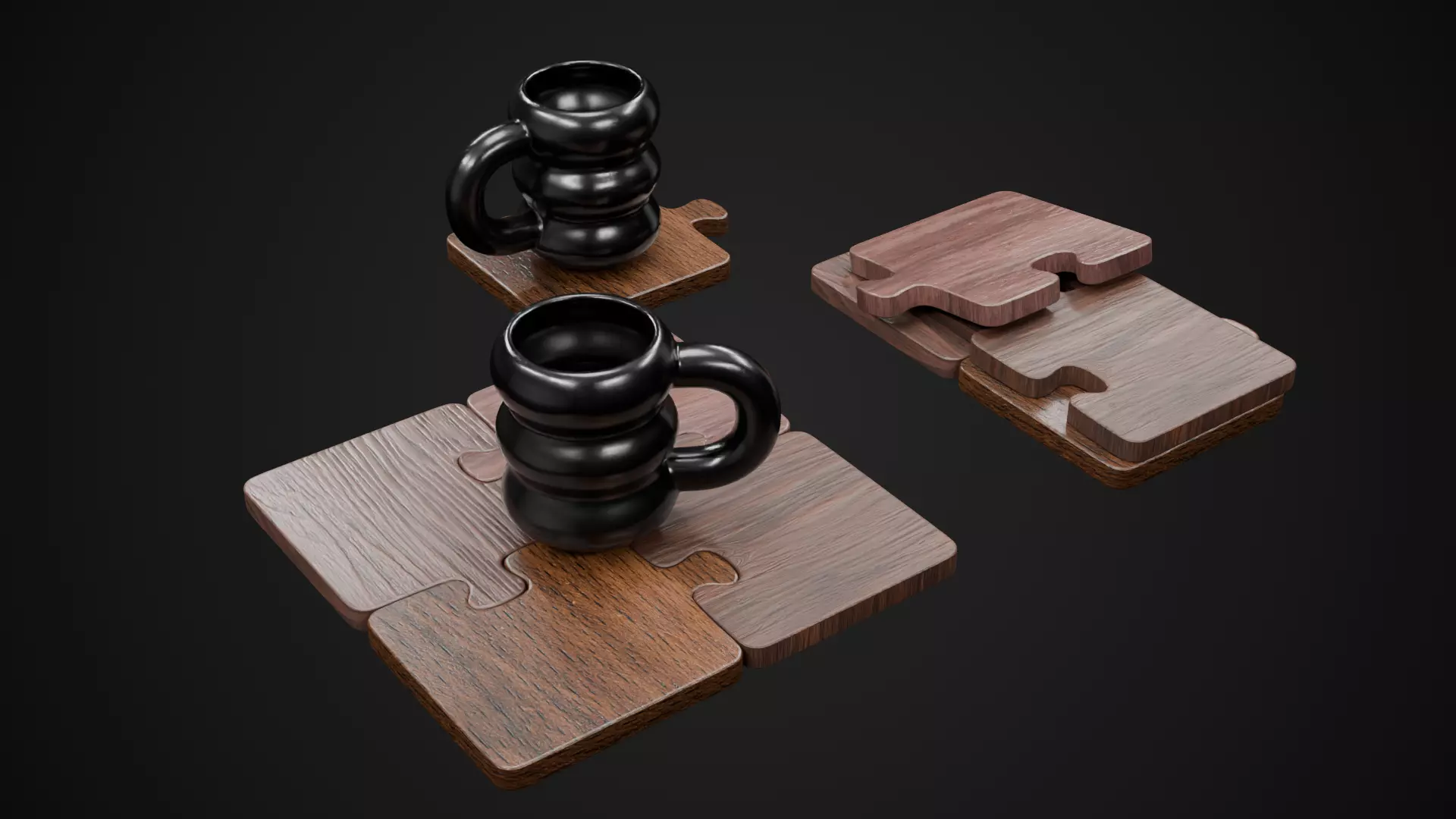 Wooden Puzzle Coaster Set Low-poly 3D model