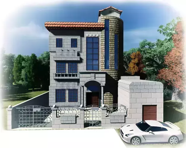 Villa Design with pool 3D model
